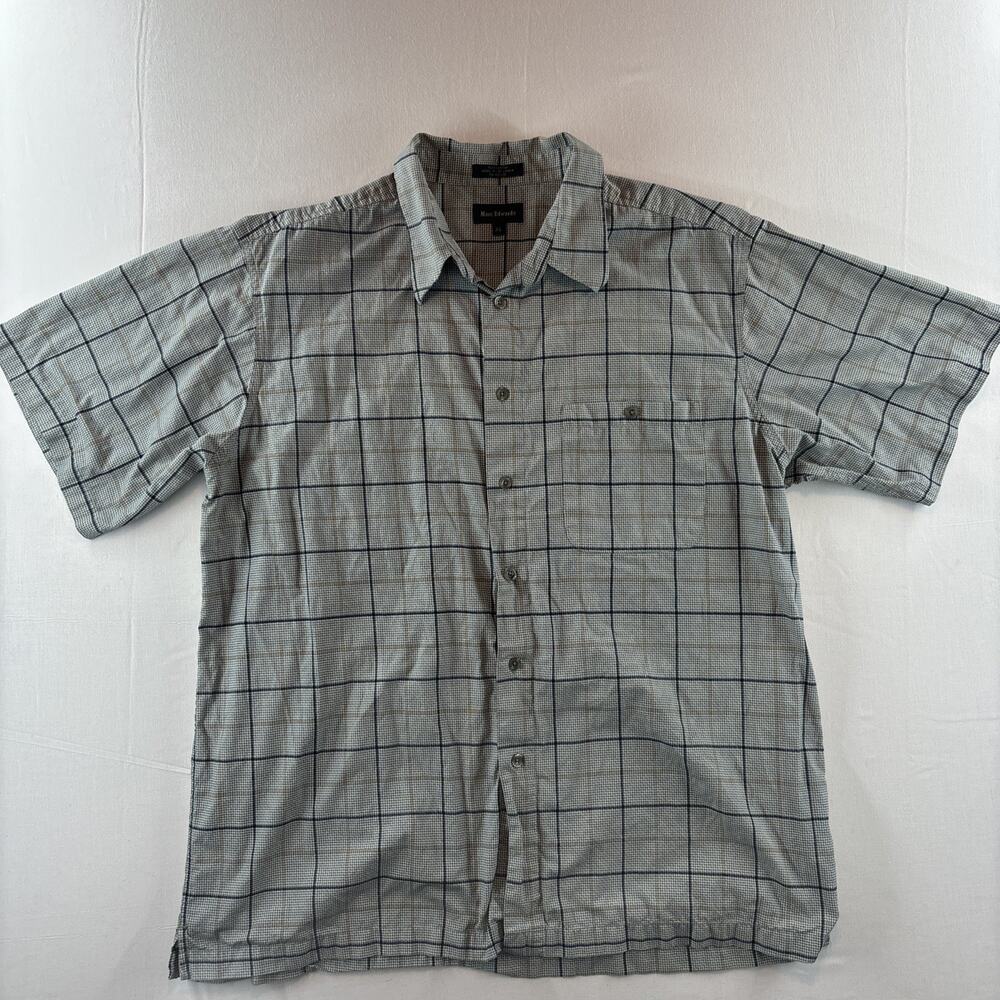 Marc Edwards Men's Green Navy Blue Check Short Sleeve‎ Button Up Shirt Size XL